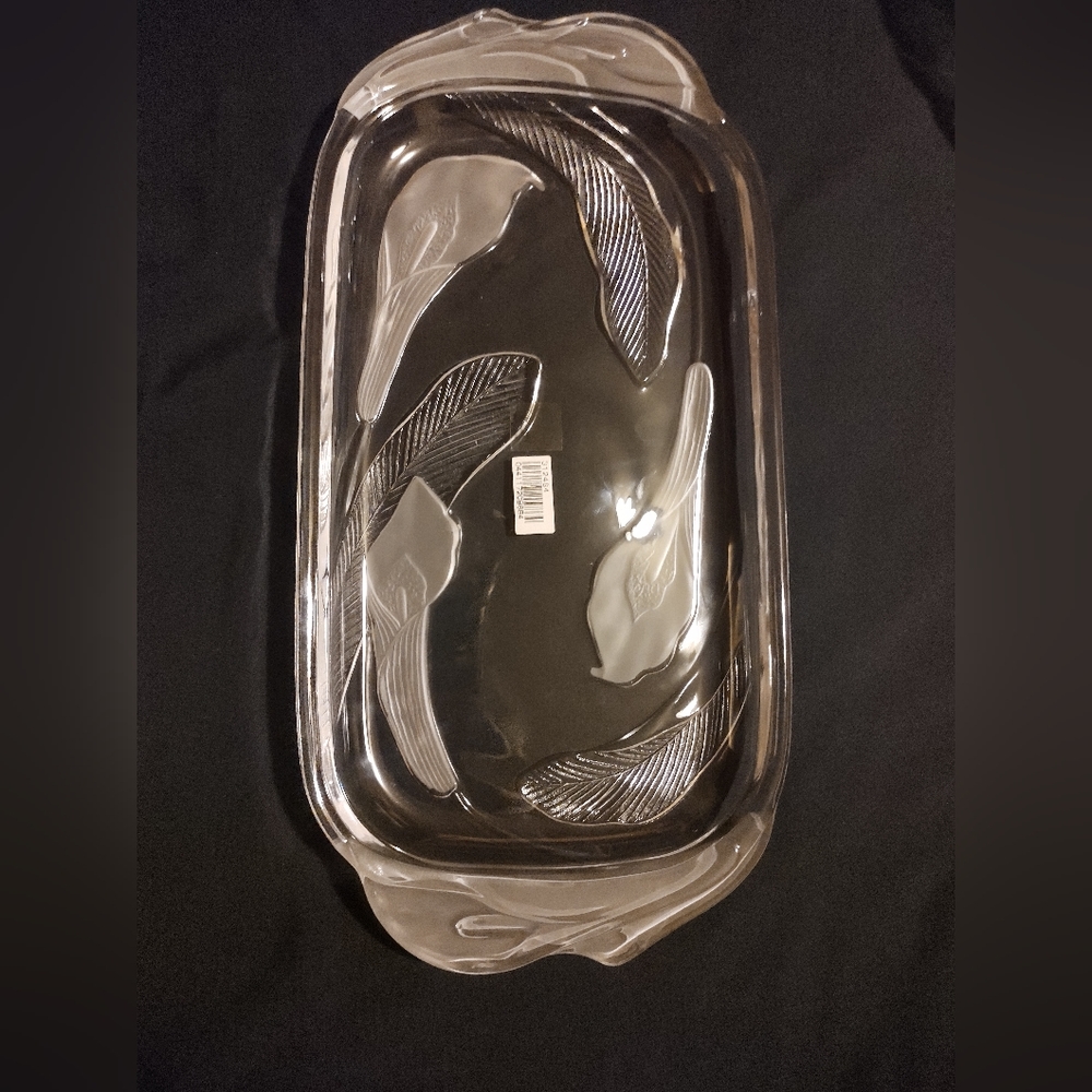 FIFTH AVENUE LTD CRYSTAL Frosted  'Calla Lily' Rectangular Tray 14" x 7" floral